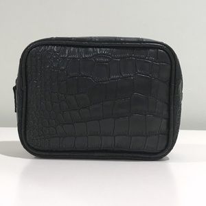 NWOT Faux Crocodile Black Lined Makeup Bag